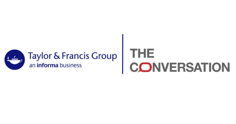 Taylor & Francis logo and The Conversation logo