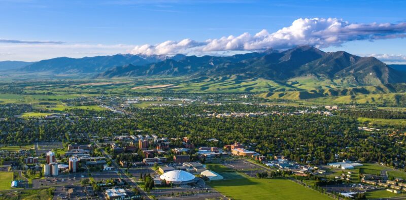 Aerial photograph of Montana State University, Bozeman campus