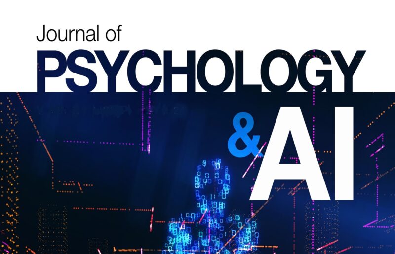 Top section of journal cover image. Distorted digital effects and the silhouette of a person. Reads "Journal of Psychology & AI"