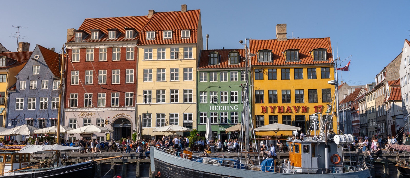 Canal, boats and colorful buildings at Nyhavn, Denmark