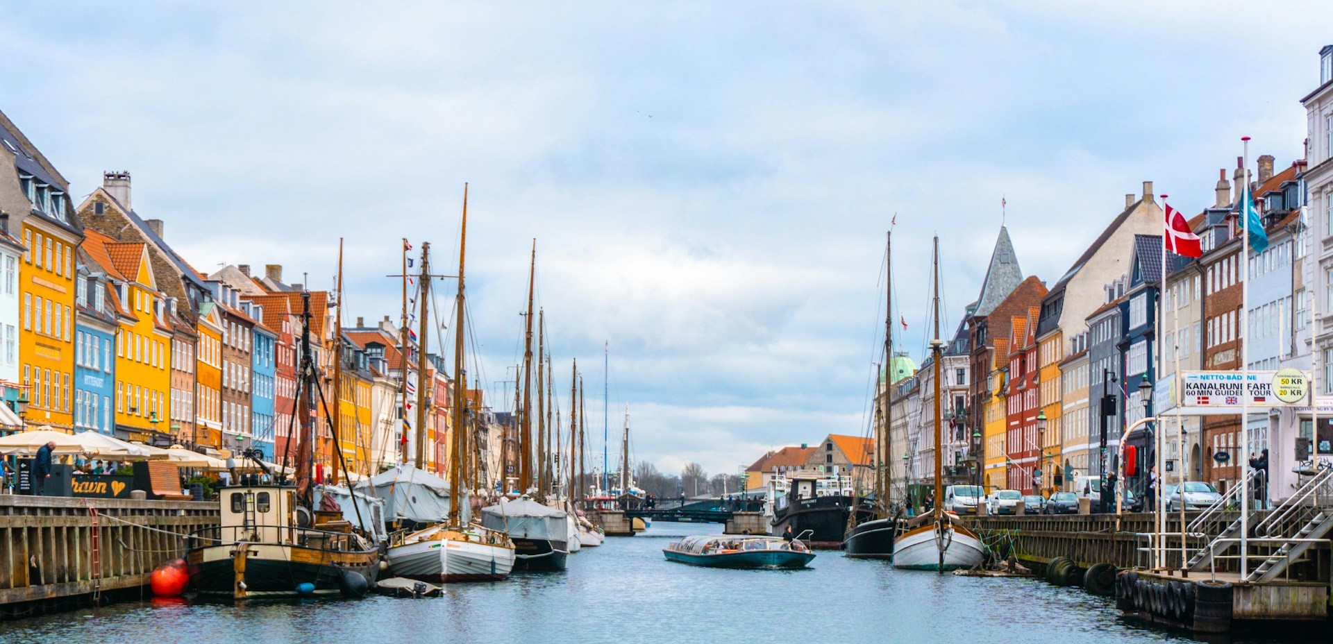 Canal, boats and colorful houses in Copenhagen