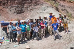 Fieldwork crew, including most of the co-authors and Dinosaur Institute Director Dr. Nate Smith at right foreground, at the Hayden Quarries, Ghost Ranch, New Mexico. (Photo by Nate Smith).